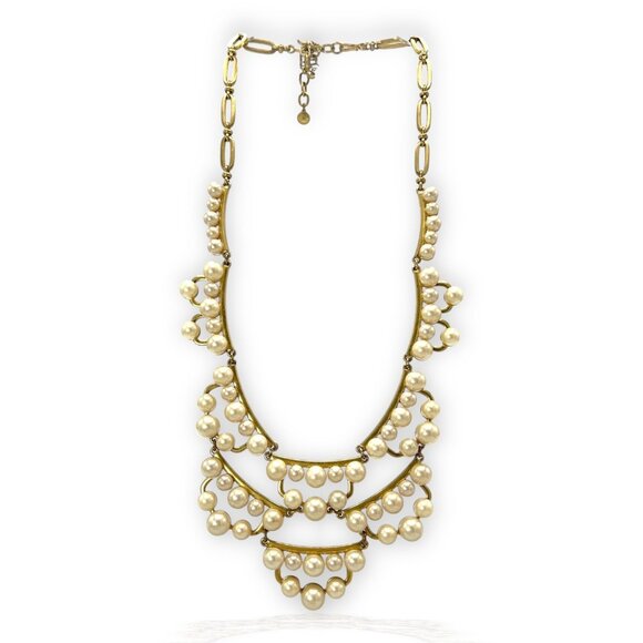 STELLA & DOT Kimberly Gold Tone Frances Pearls Statement Necklace Vintage - Picture 1 of 6